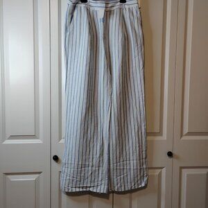 LOFT Women's White Blue Striped Linen Wide Leg Dress Pants Size 8